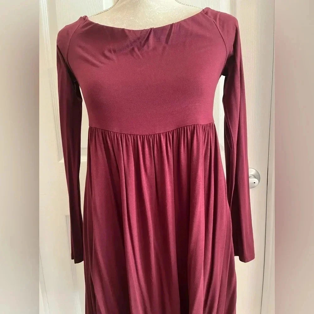 MTS Off the Shoulder Babydoll Burgundy Wine Color Dress size Small. NWT - Picture 7 of 11